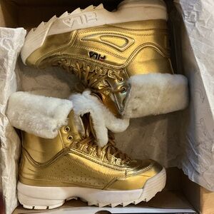Fila Gold High-Top Sneakers with White Fur